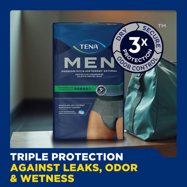 TENA MEN Maximum Plus Premium Fit Incontinence Underwear, Heavy Absorbency, Small/Medium