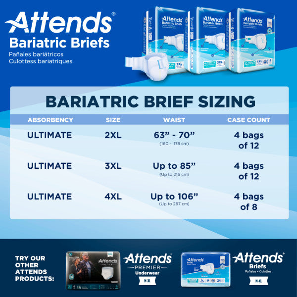Attends Bariatric Brief, Ultimate Absorbency, 3XL, Up to 85"