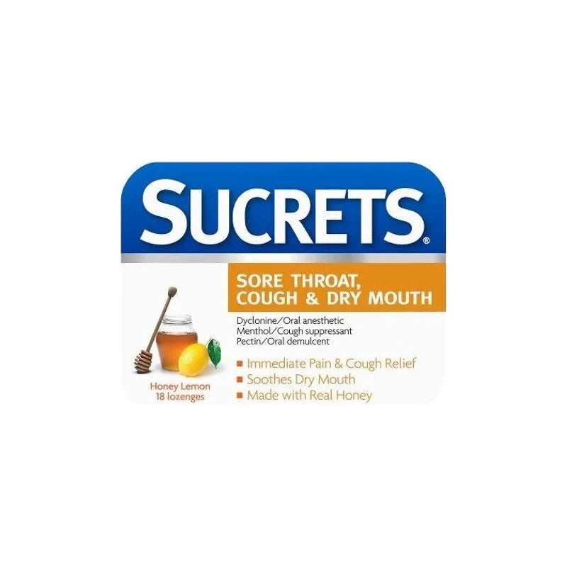 Sucrets Honey Lemon Sore Throat, Cough And Dry Mouth Lozenges, 18 Ct.