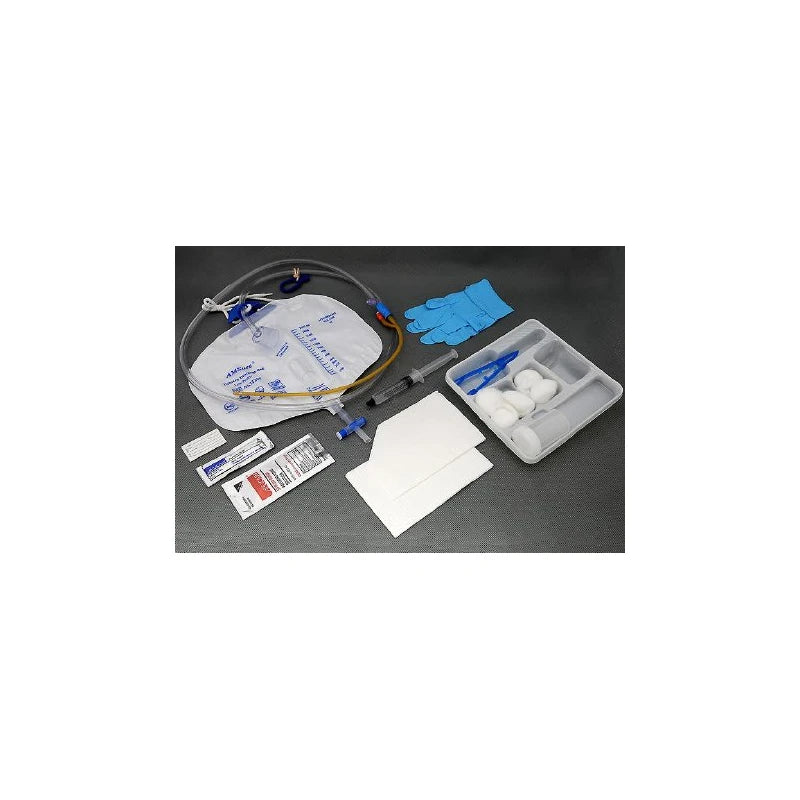 Amsure Foley Tray Bag, Preconn Silicone Ctd 16fr, 05cc, 2000ml Bag, 10cc Syringe, Nitrile Gloves, Sterile