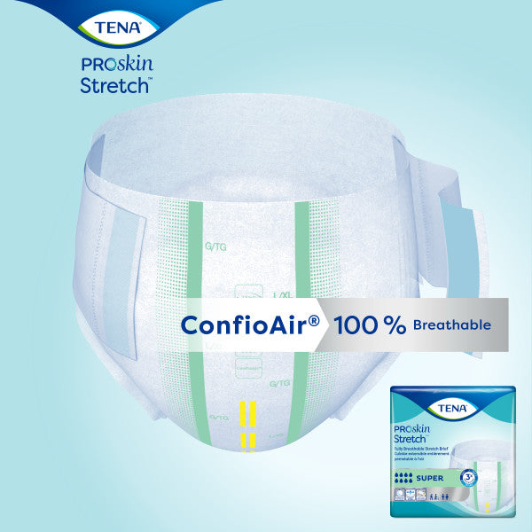 TENA ProSkin Stretch Super Incontinence Brief, Heavy Absorbency, Unisex, Medium/Regular, 33" - 52"