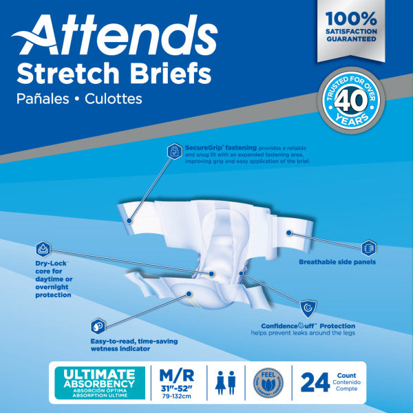 Attends Stretch Brief, Ultimate Absorbency, M/R