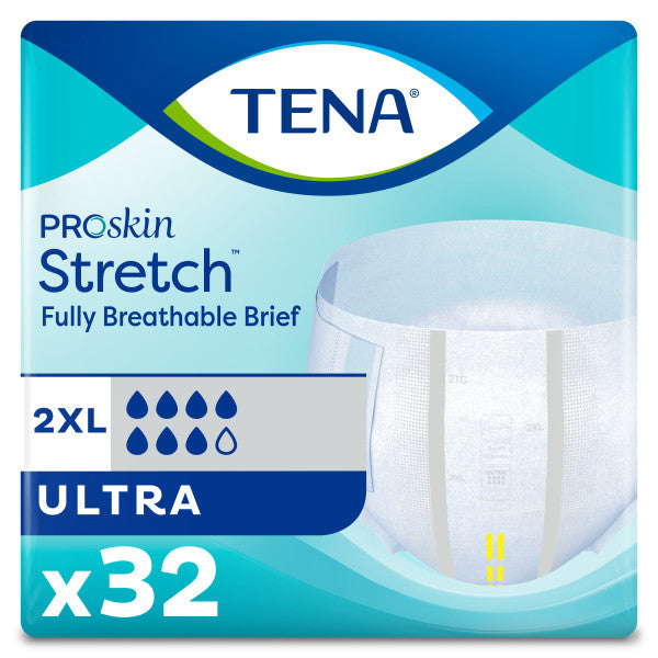 TENA ProSkin Stretch Ultra Incontinence Brief, Heavy Absorbency, Unisex, 2X-Large, 64" - 70"