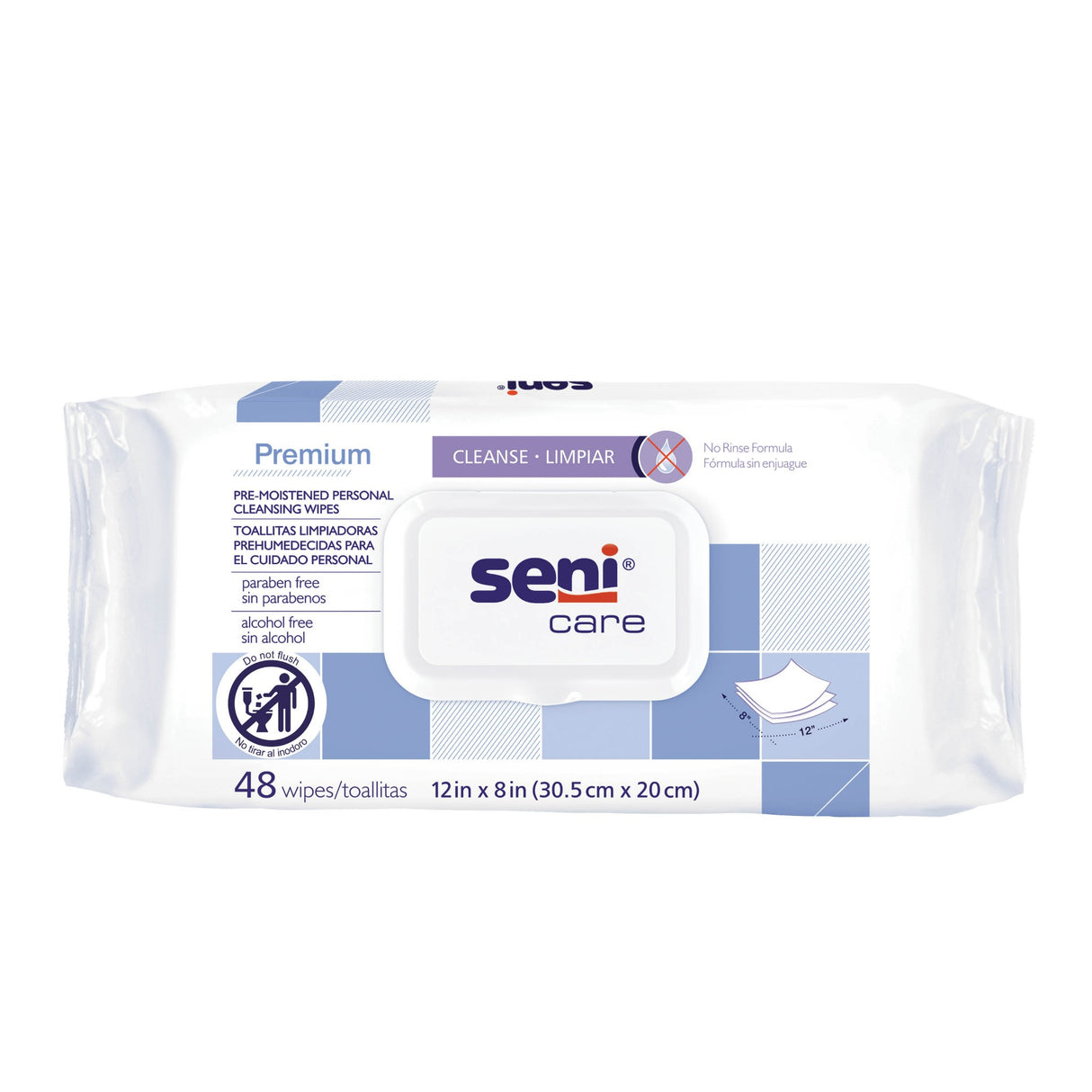 SENI CARE PREMIUM Pre-Moistened Personal Cleansing Wipes- 12"x 8"
