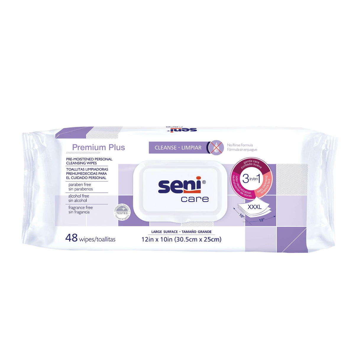 SENI CARE PREMIUM PLUS Pre-Moistened Personal Cleansing Wipes - XXL Sized 12" x 10"