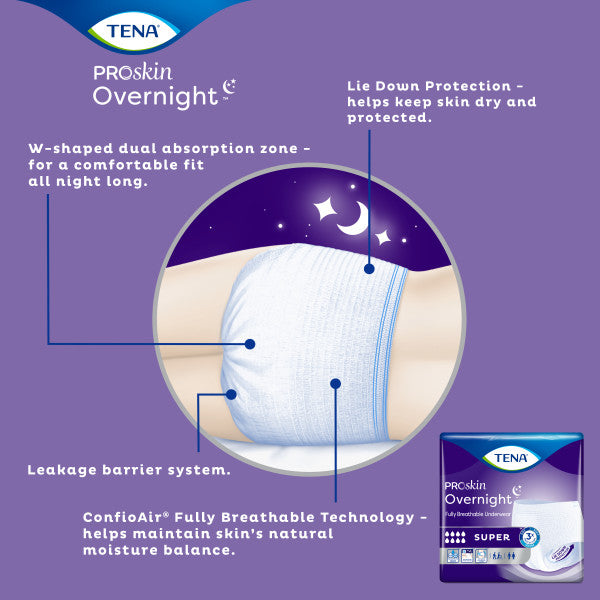 Tena Protective Underwear, Overnight Super, Large, 45"- 58"