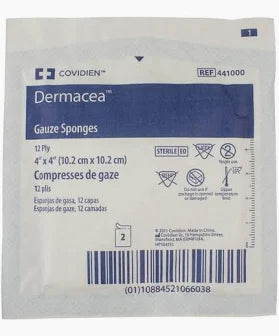 Dermacea Standard Woven Gauze Sponge, 12 Ply, Sterile 2's, 3" X 3"