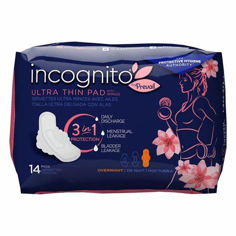 Incognito By Prevail, 3-in-1 Feminine Pad, Overnight Ultra Thin Pad