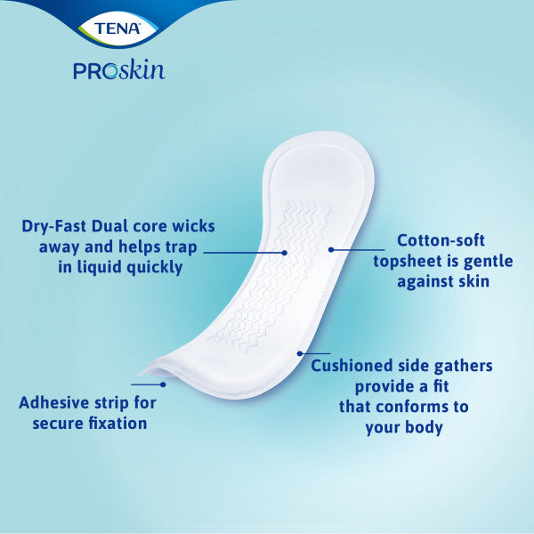 TENA ProSkin Day Light Incontinence Pad, Light Absorbency, Unisex, 13"