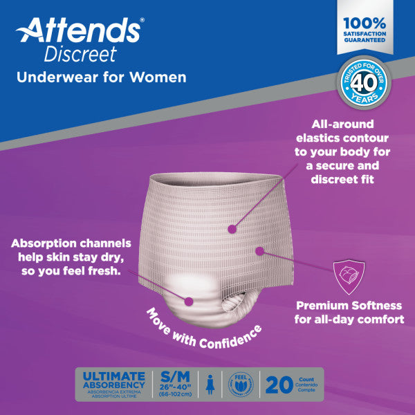 Attends Discreet Women's Underwear, Small/Medium