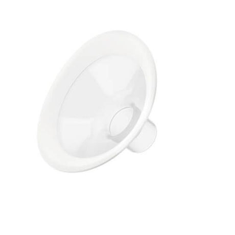 PersonalFit Flex breast shield in white plastic for breast pump on white background