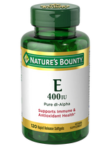 Vitamin E 400 IU supplement bottle, 120 rapid release softgels for immune and antioxidant health