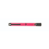 Pink medical injection pen with black cap on white background