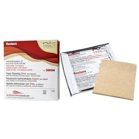 Hydrocolloid foam wound dressing with silver, product box and dressing pad displayed
