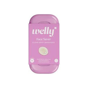 Welly Face Saver clean spot bandages tin in pink packaging, medical supply product