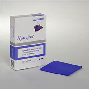 Hydrofera Blue CLASSIC antimicrobial foam dressing box with blue dressing pad