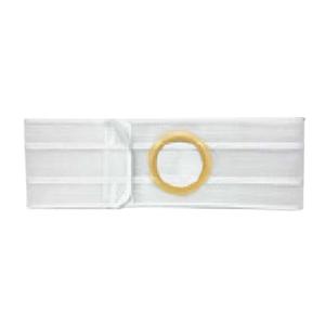 White medical ostomy belt with round opening for stoma support and secure fit