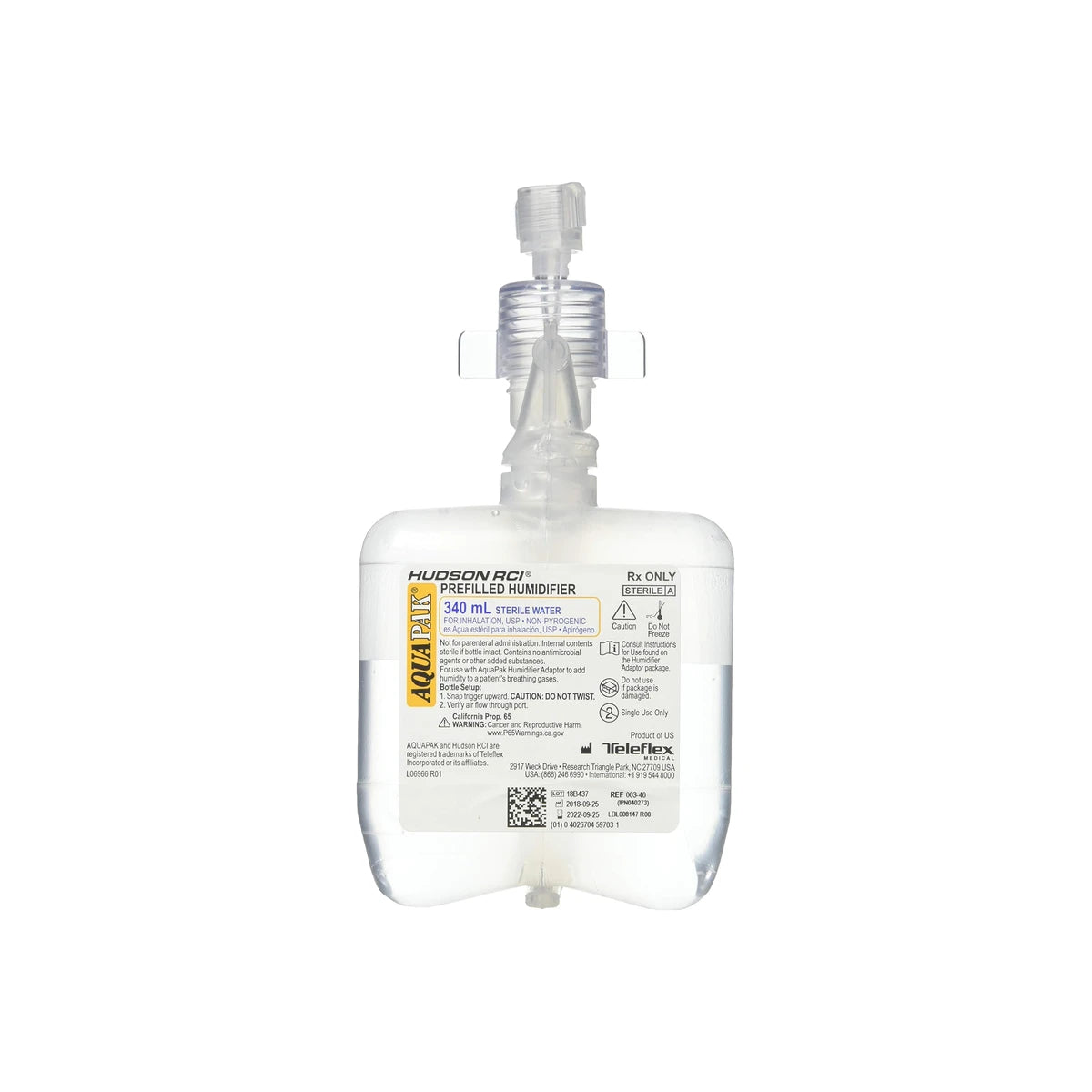 Hudson RCI prefilled humidifier with 340 mL sterile water for respiratory therapy