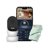 Smart baby monitor with camera, smartphone app display, and soft wearable sock sensor