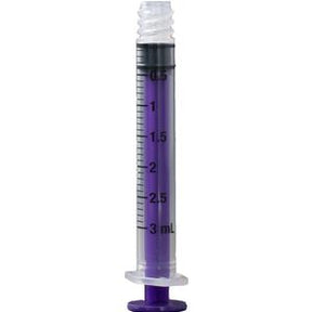 Purple oral medicine syringe 3 mL with measurement markings, essential medical supply.