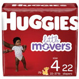 Huggies Little Movers size 4 diapers, 22 count pack with baby image on red packaging