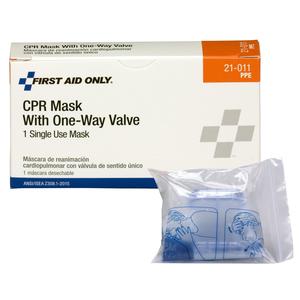 CPR mask with one-way valve in clear packaging, first aid emergency medical supply