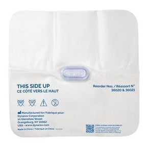 Sterile medical dressing pad with absorbent center and blue text, labeled for correct side up use