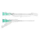 Sterile safety IV cannula with green hub and needle, medical supply for injections