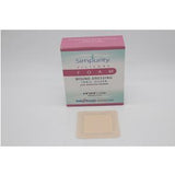 Simpurity foam wound dressing box with adhesive medical bandage in front, white background