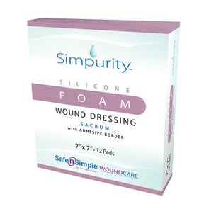 Simpurity silicone foam wound dressing box, 7x7 inches, 12 pads, for wound care