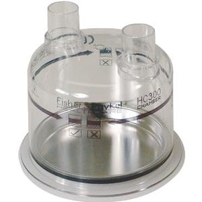 Clear plastic CPAP humidifier chamber with two tube ports, labeled HC300.