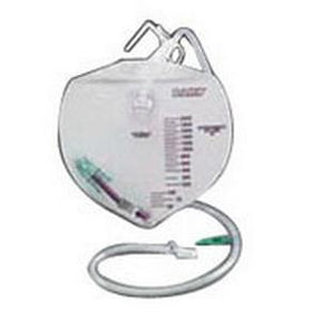 Sterile medical urine drainage bag with measuring scale and attached tubing