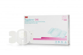 3M Tegaderm CHG IV securement dressing box with individual sterile dressing pad