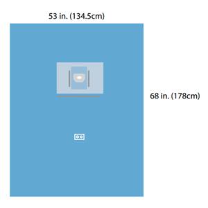 Blue medical underpad with dimensions 53 by 68 inches shown for size reference