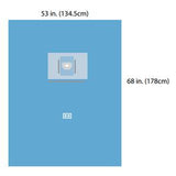 Blue medical underpad with dimensions 53 by 68 inches shown for size reference
