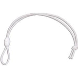 White elastic medical strap with adjustable loop on a plain background