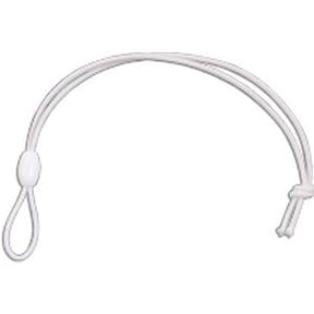 White elastic medical strap with adjustable loop on a plain background