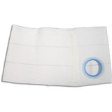 White ostomy belt with blue circular opening, medical supply for ostomy care