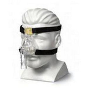 CPAP nasal mask with headgear straps displayed on mannequin head for sleep apnea therapy