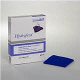 Hydrofera Blue Classic wound dressing box with blue foam dressing pad on white background