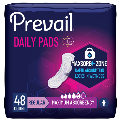 Prevail Incontinence & Postpartum Bladder Control Pads for Women, Maximum Absorbency, Regular Length