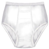 White adult incontinence underwear for men, medical absorbent brief on white background