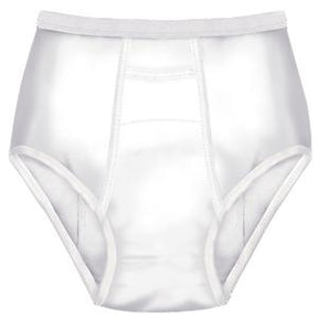 White adult incontinence underwear for men, medical absorbent brief on white background