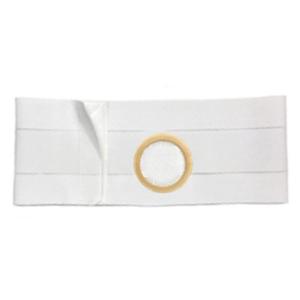 White ostomy belt with support ring for stoma care and medical supply needs