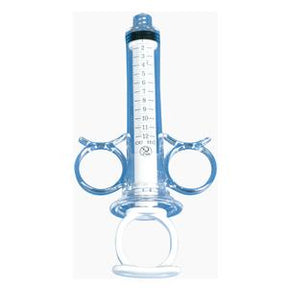 Clear medical syringe with finger rings and graduated measurement markings