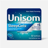 Unisom SleepGels nighttime sleep-aid softgels box, 32 count, for sleep support