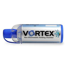 Vortex non-electrostatic holding chamber for inhalers, blue cap, medical supply