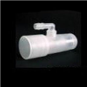 Transparent medical adapter valve for respiratory equipment on black background