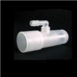 Transparent medical adapter valve for respiratory equipment on black background