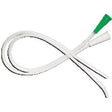 Sterile medical catheter with green funnel-shaped tip for home healthcare use